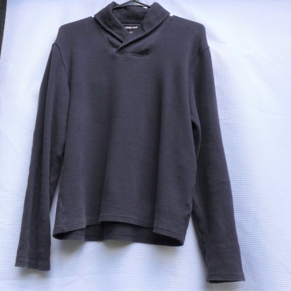 Michael Kors Dark Blue Henley Pullover Shawl Neck Collar, Long Sleeved, Size M